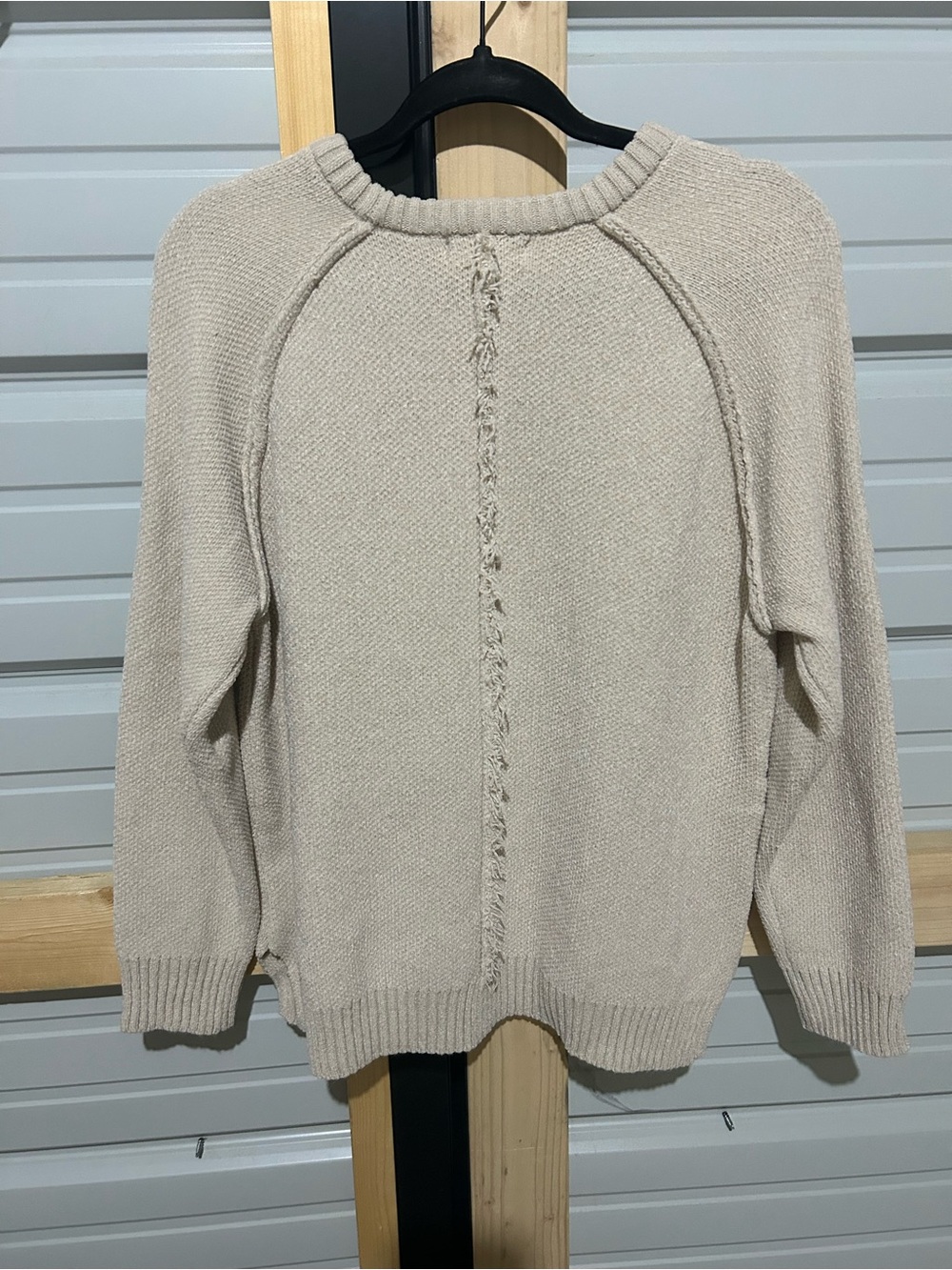 Zenana Small Beige Oversized Raglan Knit Sweater Side Slit Old Money - Picture 3 of 7